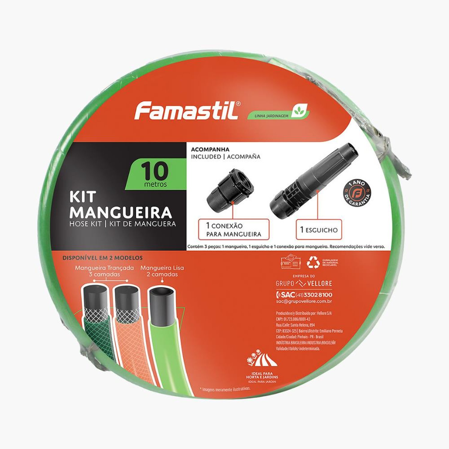 Kit Mangueira Jardim Lisa Verde Famastil 10 Metros Com Esguicho E Conexão