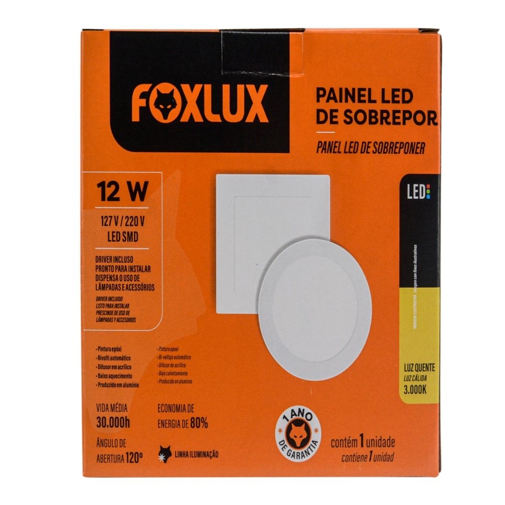 Plafon Painel Foxlux LED 17cm Redondo Embutir 12w 6,5k