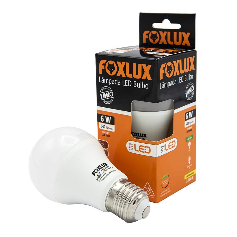 LAMPADA LED FOXLUX BULBO 6W 3,0K BIVOLT