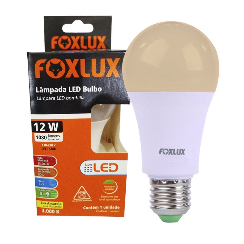 Lampada LED Bulbo 12w 3000k Bivolt Foxlux