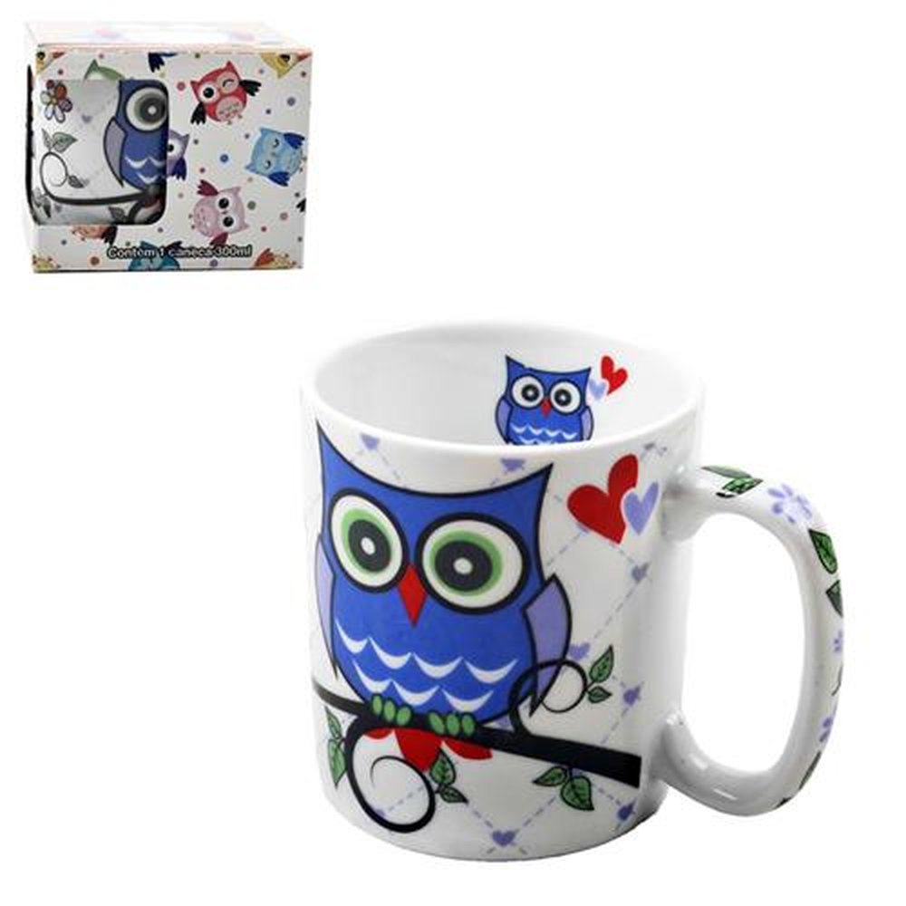 Caneca De Porcelana 300Ml Coruja Estampado