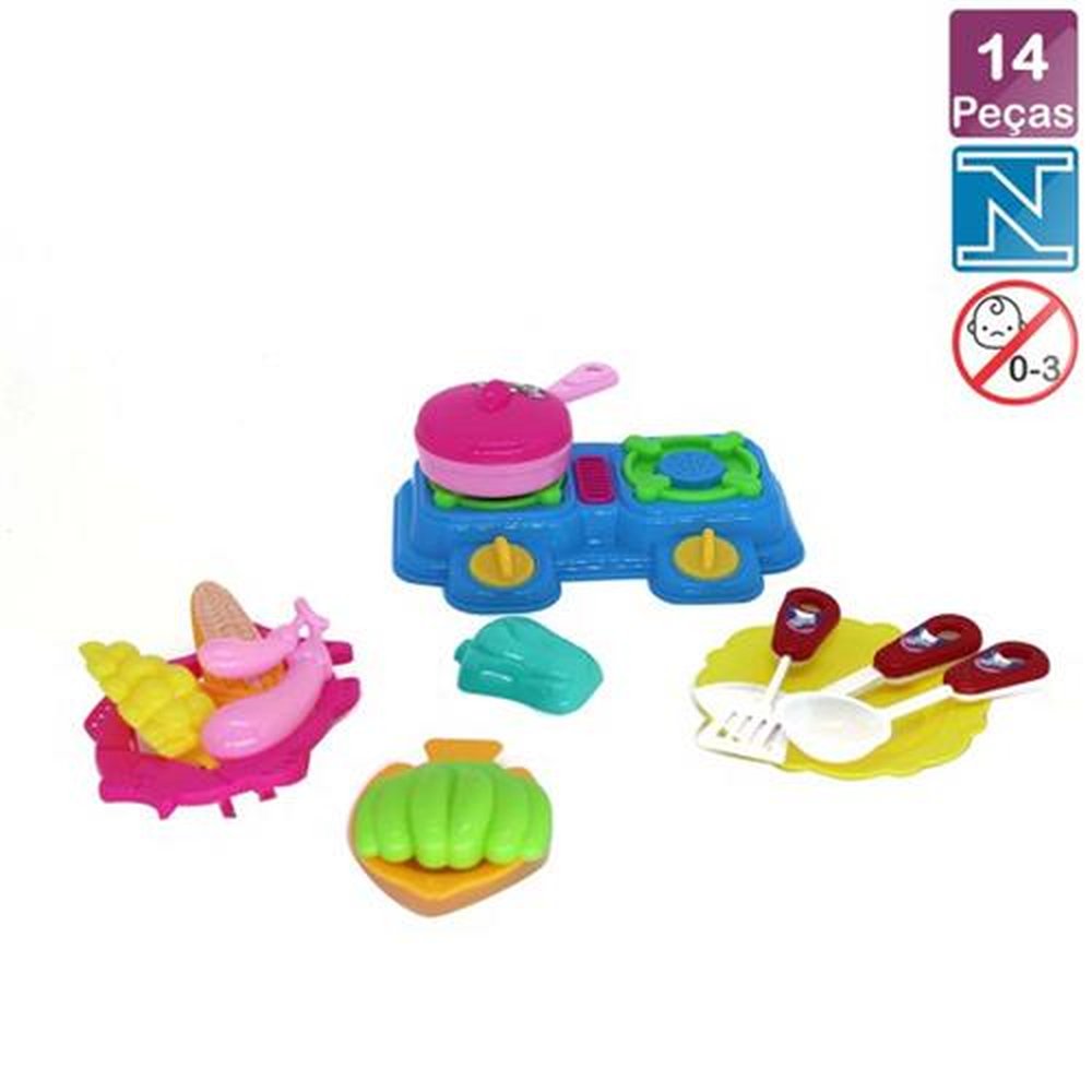 Kit Cozinha Infantil De Plástico Com 14 Peças