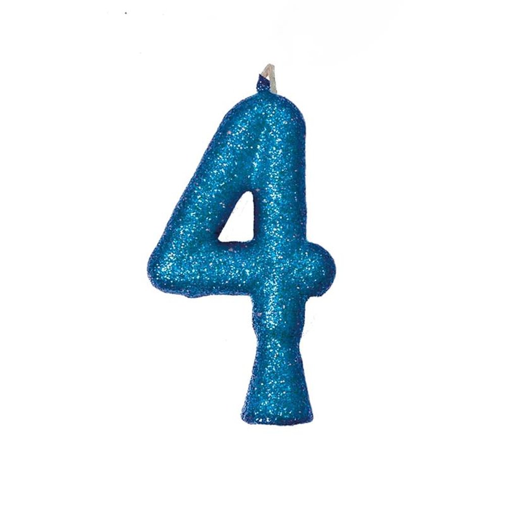 Vela Puro Glitter Azul N 4 - Embalagem com 1 unidade.