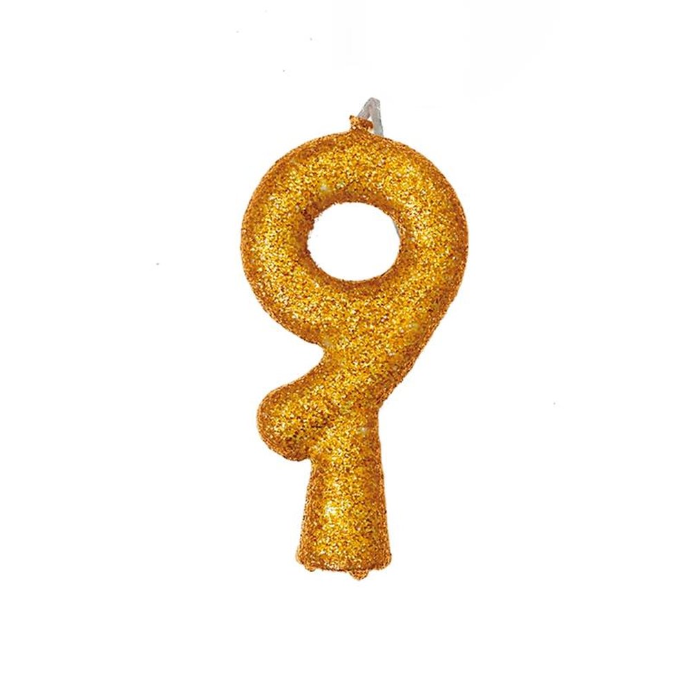 Vela Puro Glitter Dourada N 9 - Embalagem com 1 unidade.