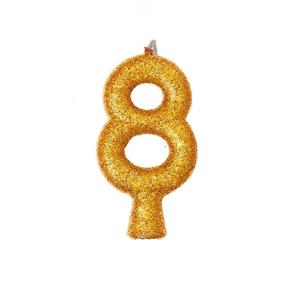 Vela Puro Glitter Dourada N 8 - Embalagem com 1 unidade.