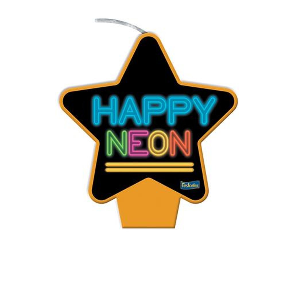 Vela Plana Estrela Neon Laranja - Embalagem com 1 unidade.