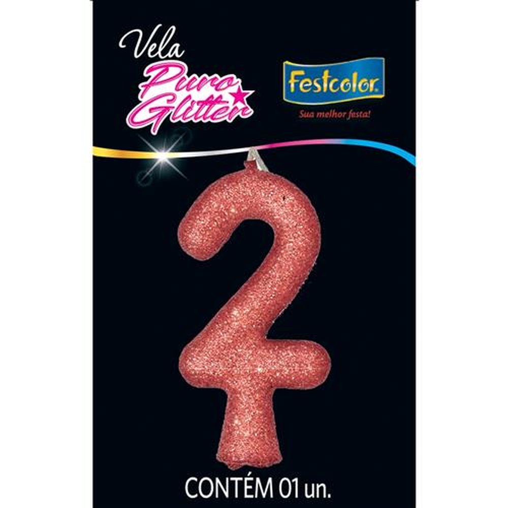 Vela Puro Glitter Rose Gold N 2 - Embalagem com 1 unidade.
