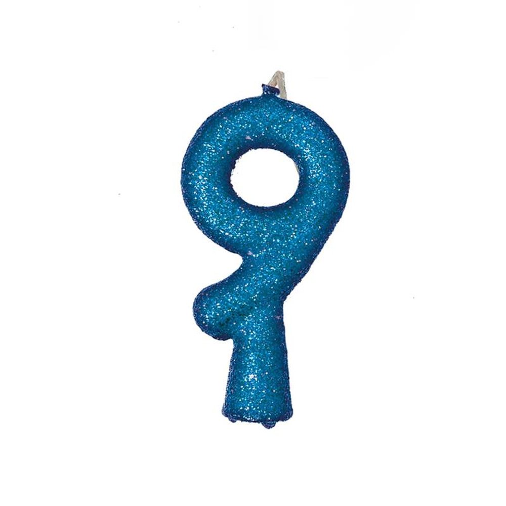 Vela Puro Glitter Azul N 9 - Embalagem com 1 unidade.