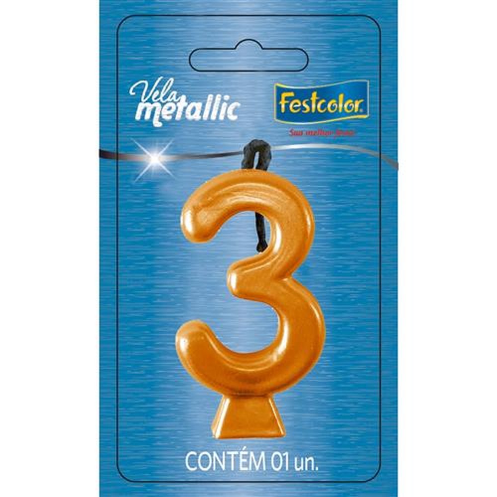 Vela Metallic Ouro N 3