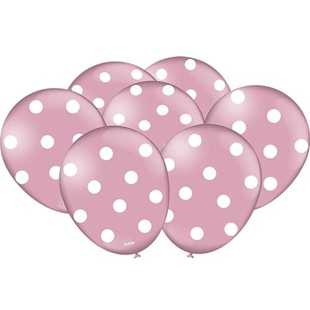 Balao Decorado Poa Rosa Claro Branco