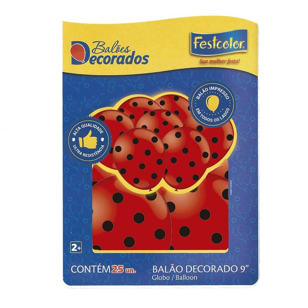 Balao Decorado Poa Vermelho Preto