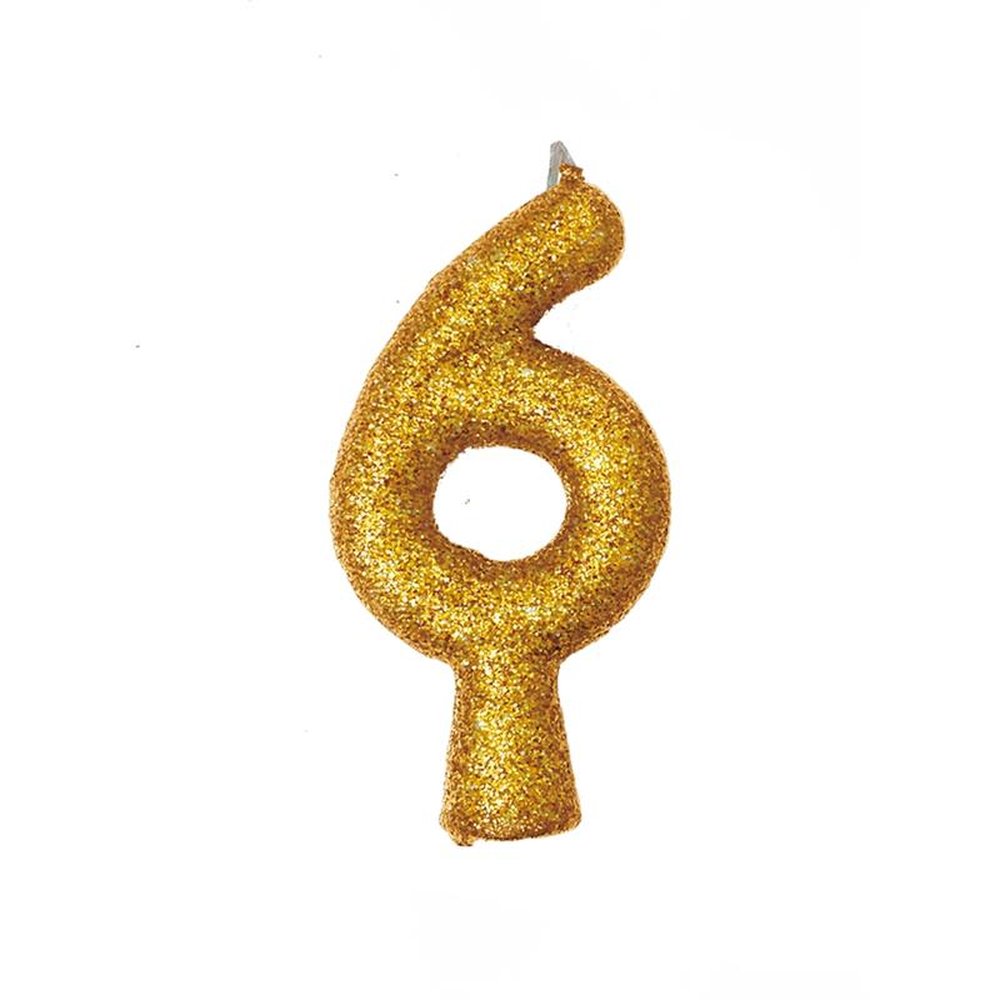 Vela Puro Glitter Dourada N 6 - Embalagem com 1 unidade.
