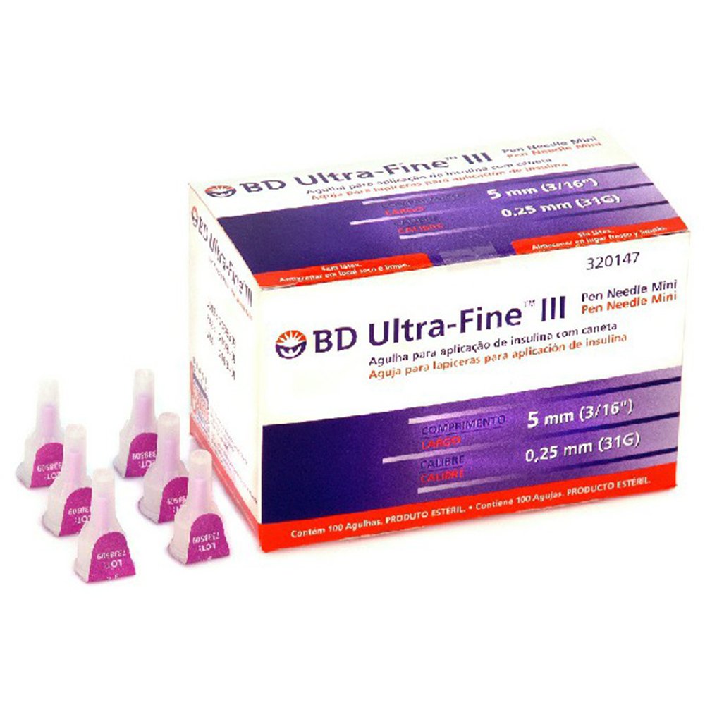 Agulha Caneta Insulina Bd 5Mm 31G Com 100 Unidades