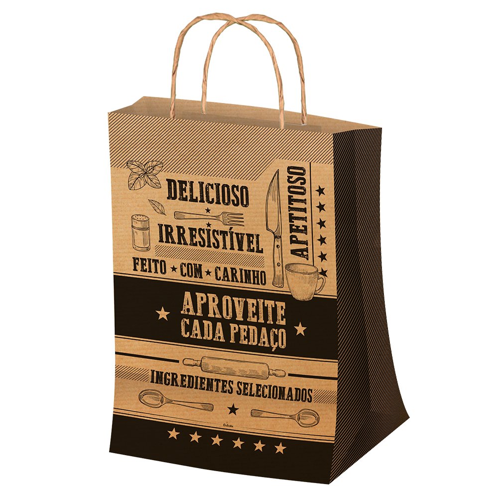 Sacola G Frases Kraft - Embalagem com 50 unidades.