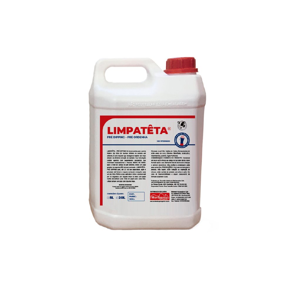 Limpateta 5L - Montsanto - Espuma Hidratante para Higienização das Tetas de Bovinos Leiteiros, Preparando-os Para a Ordenha