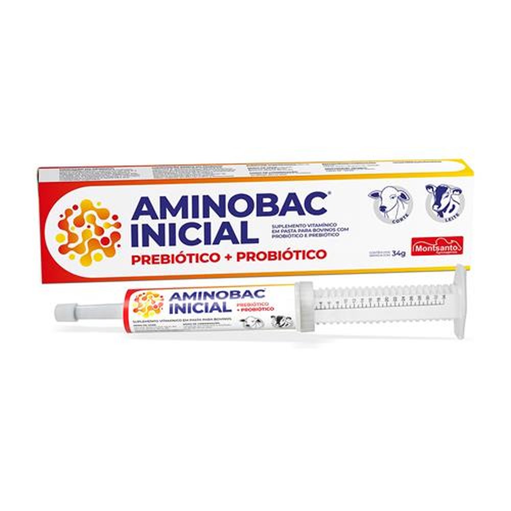 Aminobac Inicial Pasta 34g - Montsanto - Suplemento Vitamínico Com Probióticos e Prebióticos Para Bezerras (os)