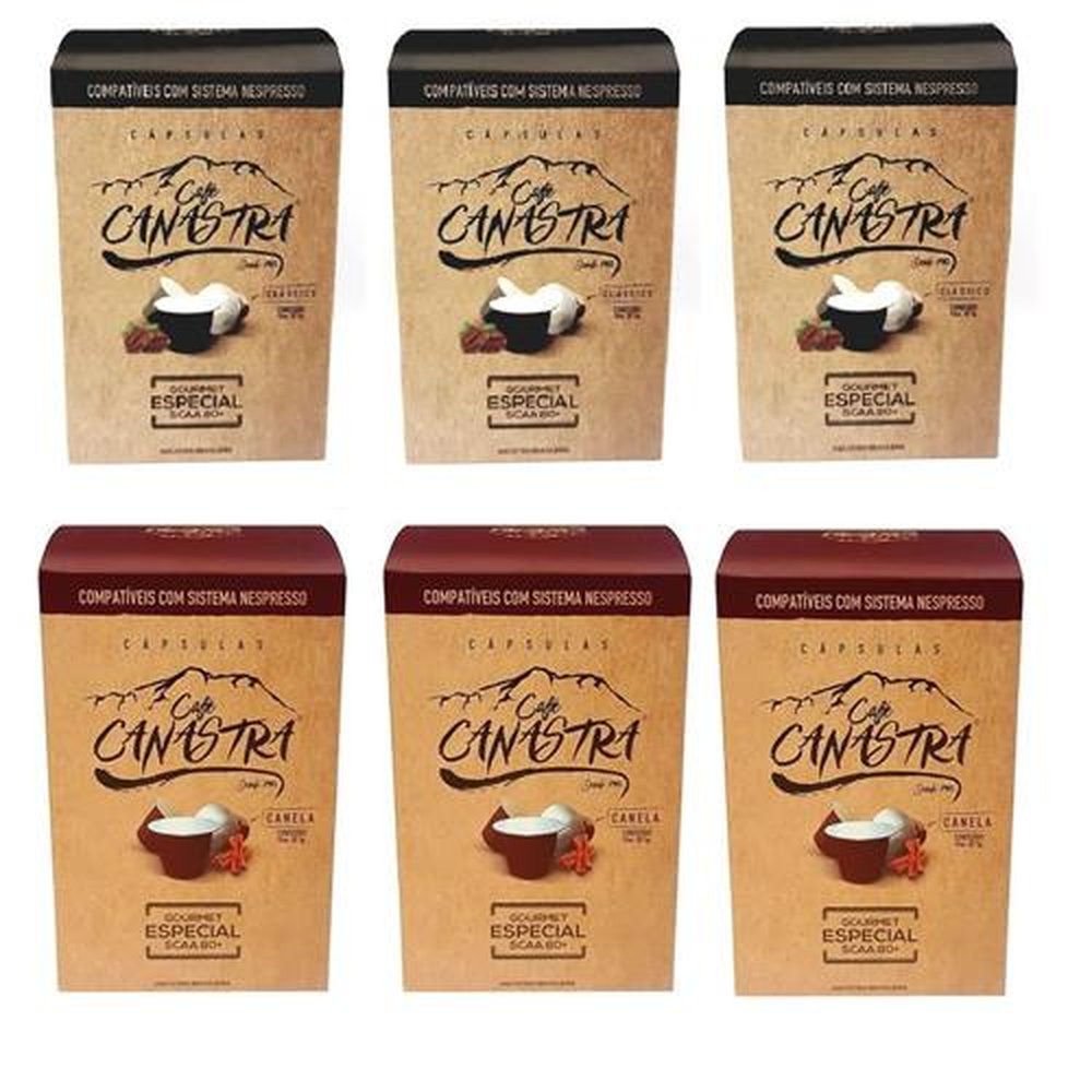 Kit de 60 Cápsulas Compatíveis Nespresso - 3 Caixas Sabor Clássico + 3 Caixas Sabor Canela