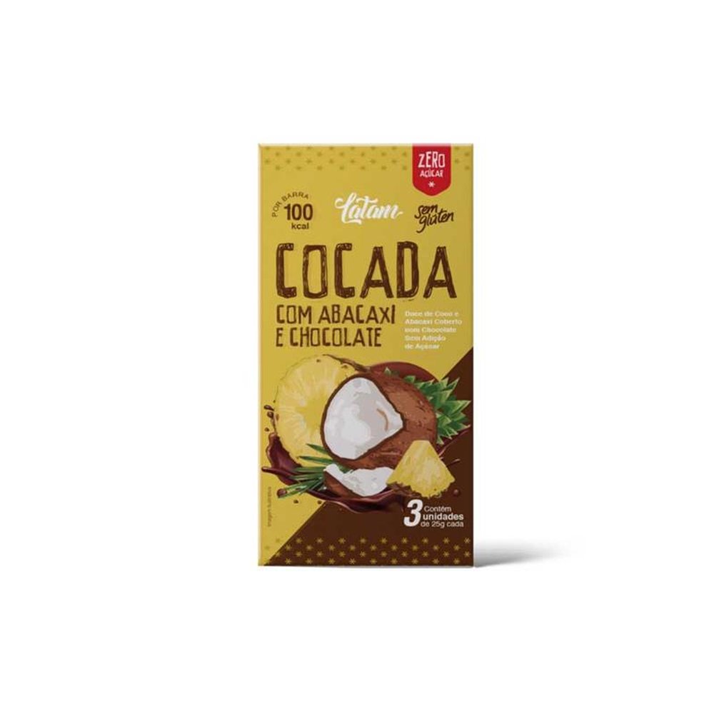Cocada com Abacaxi e Chocolate Zero Açúcar - Latam Fit - Cartucho 03un. de 25g