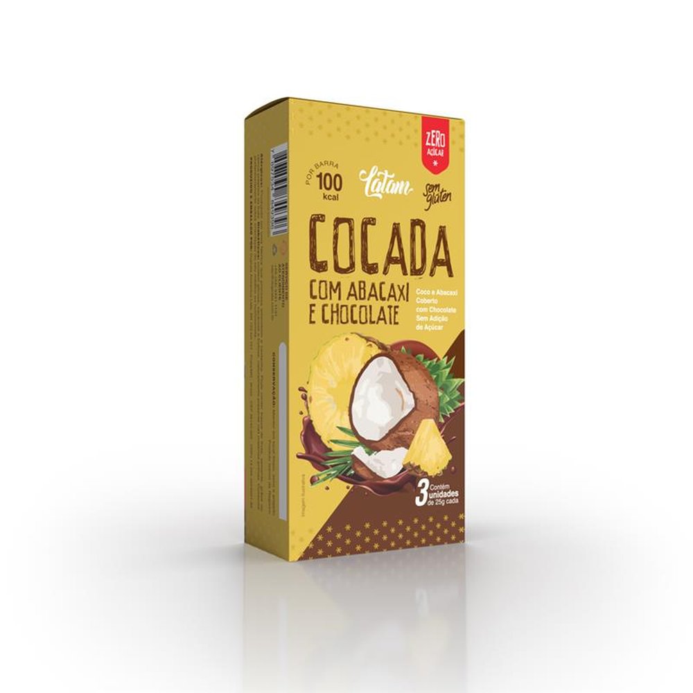 Cocada com Abacaxi e Chocolate Zero Açúcar - Latam Fit - Cartucho 03un. de 25g