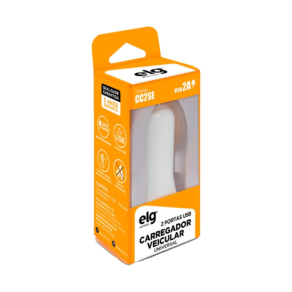 Fonte Carregador Usb Veicular 2 Portas Elg