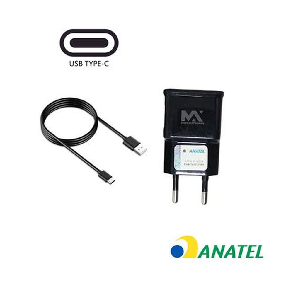 Carregador de Celular 2A + Cabo de Dados Type C Max Anatel
