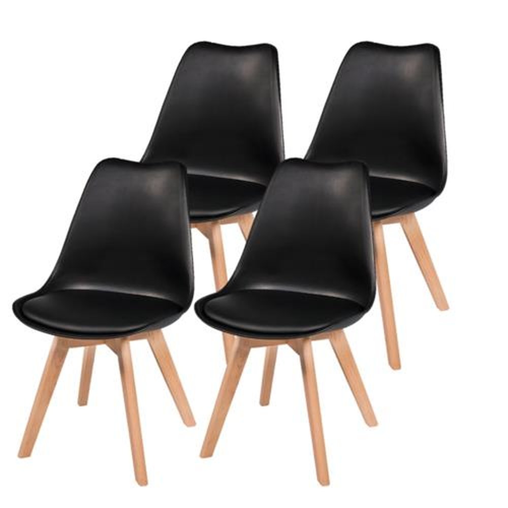 Kit Com 4 Cadeiras Leda ¿ Charles Eames, Saarinen Wood Com Almofada Preta