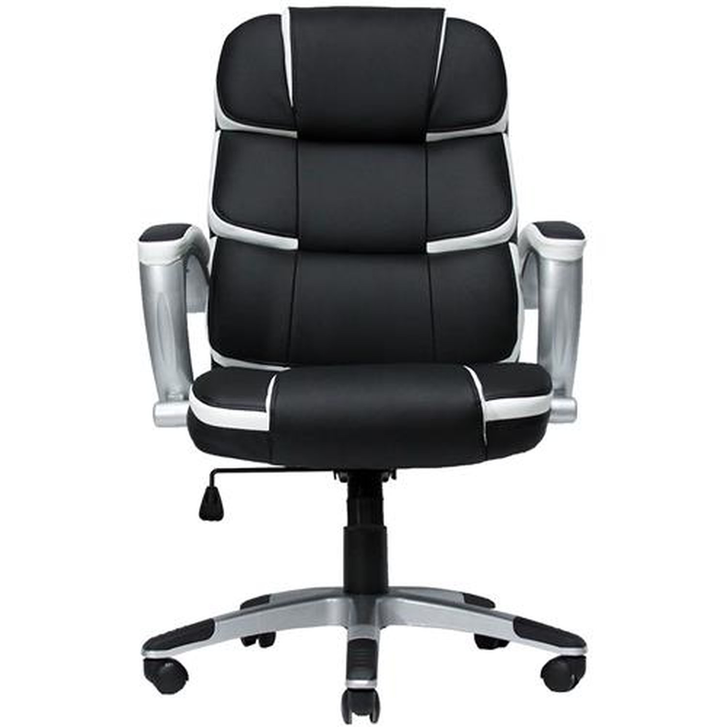 Cadeira Presidente Corporate em Couro PU Giratoria Preto/Branco - MYMAX