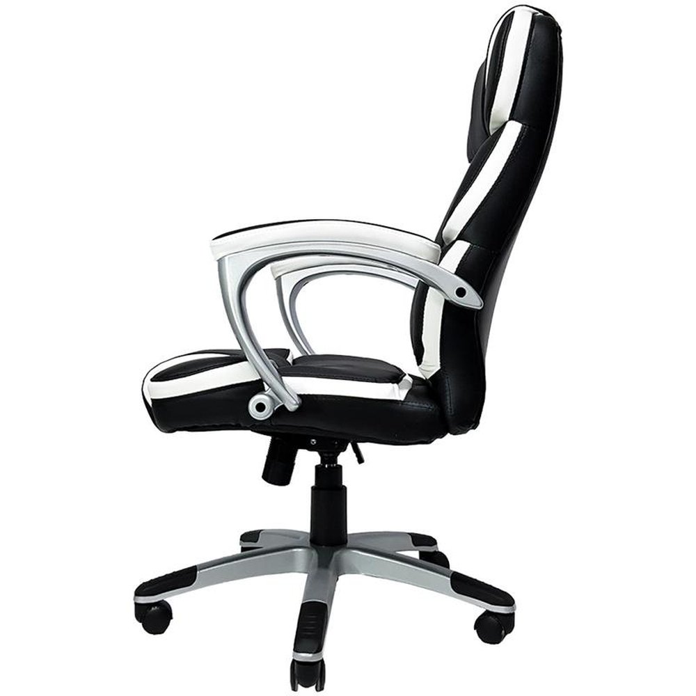 Cadeira Presidente Corporate em Couro PU Giratoria Preto/Branco - MYMAX