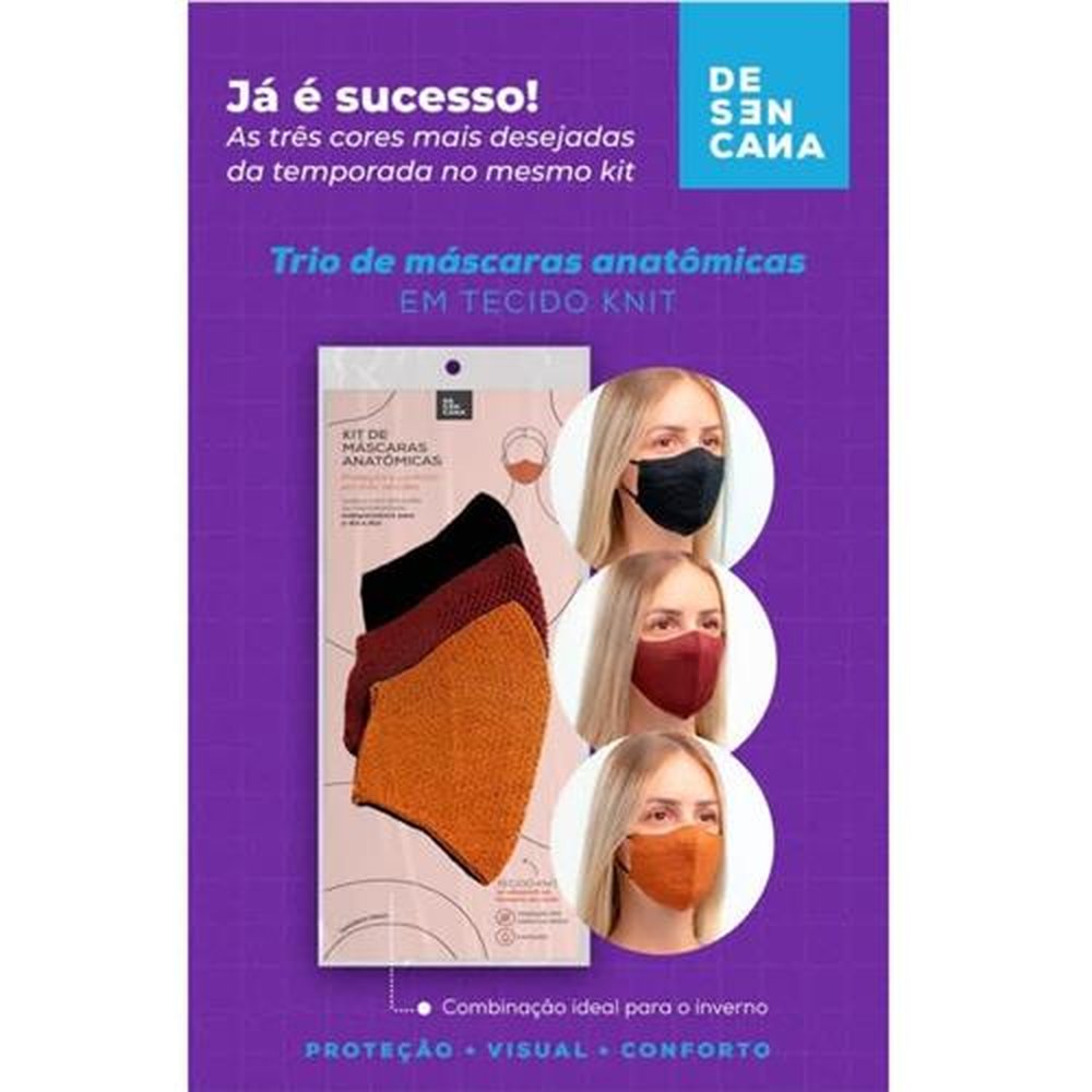 kit 3 Mascaras Knit Marsala/Telha Brilho/Preta Brilho Lurex