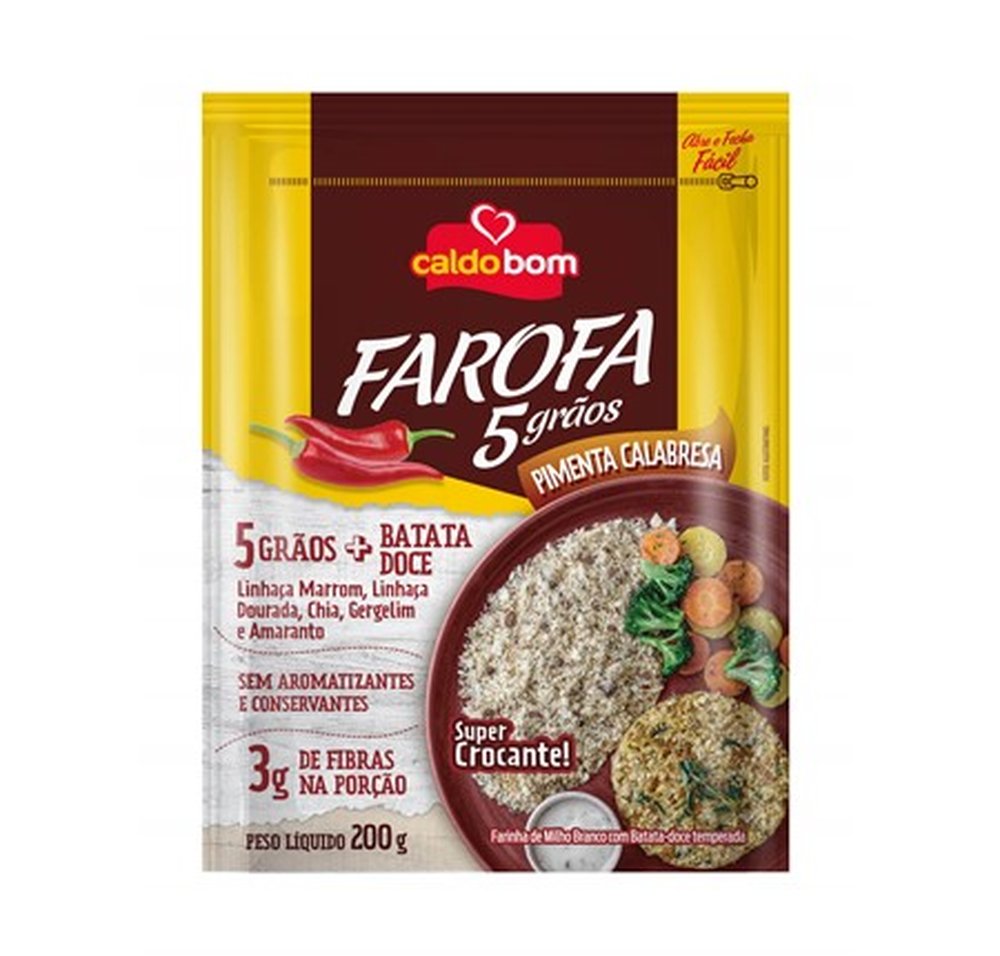Farofa pronta 5 grãos e pimenta calabresa 200g - caldo bom (Embalagem contém 6 unidades)