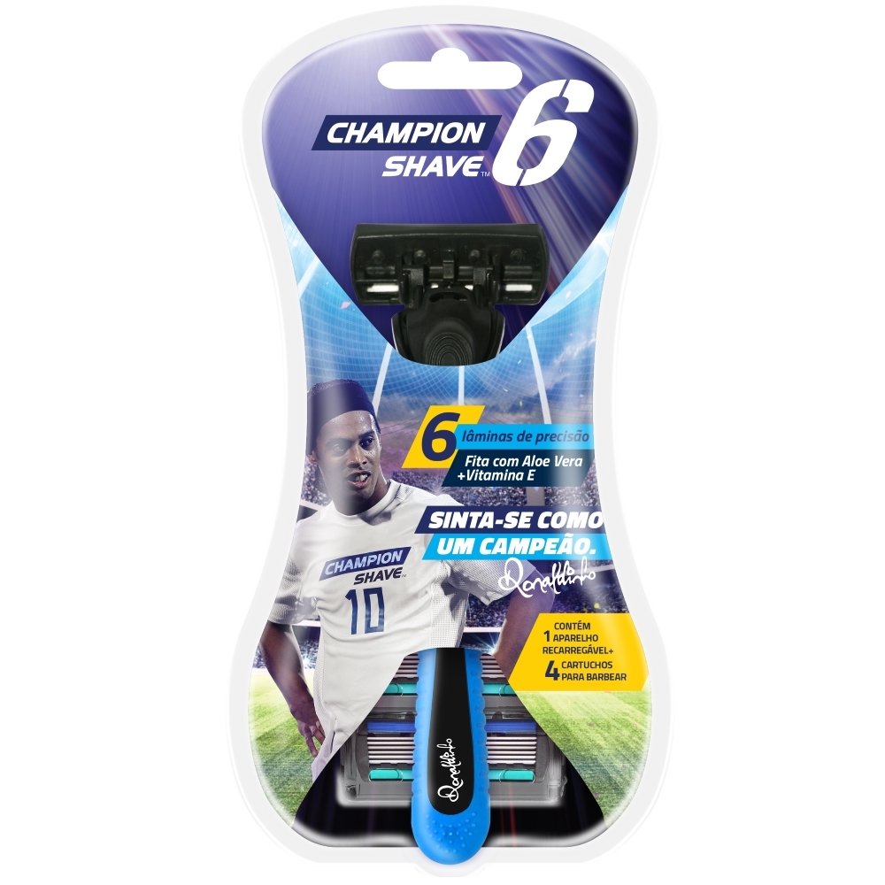 Aparelho de Barbear Champion Shave 6 Lâminas 4 CARTUCHOS - 1 aparelho + 4 cartuchos