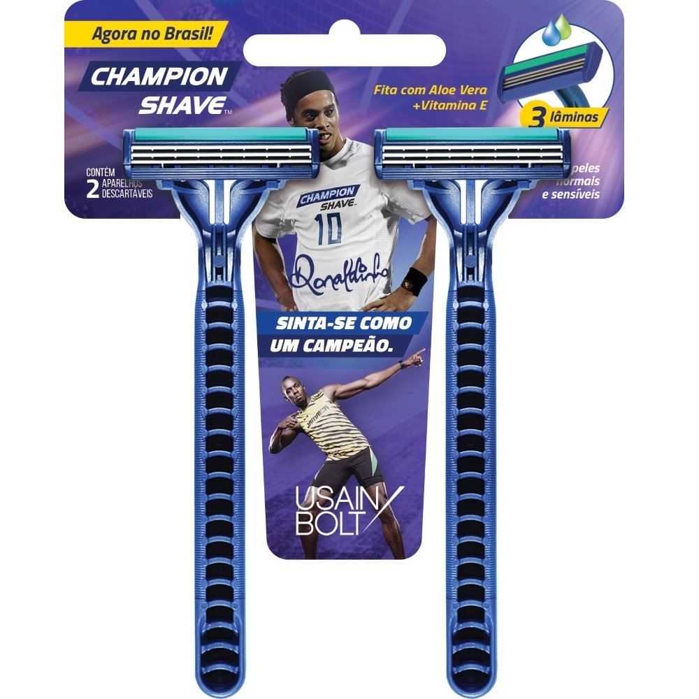 Aparelho de Barbear Champion Shave Descartável 3 Lâminas - Embalagem c/ 2 unid.