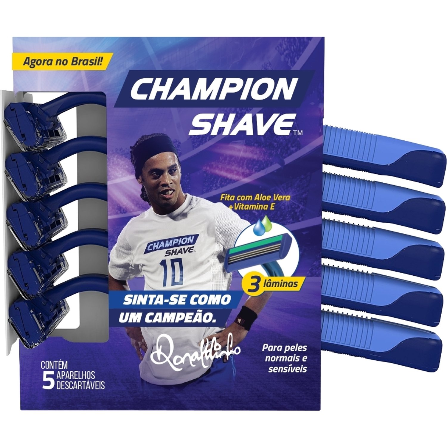 Aparelho de Barbear Champion Shave Descartável 3 Lâminas - Embalagem com 5 unid.