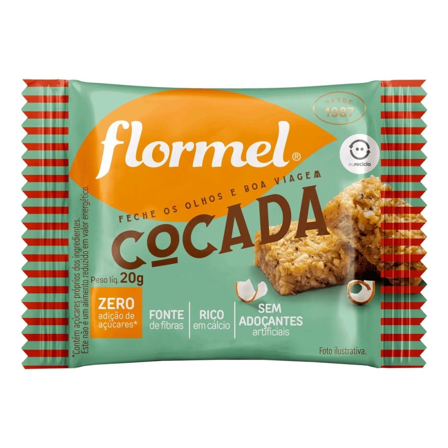 Cocada Flormel, Zero açúcar - Caixa com 24 Unidades de 20g cada