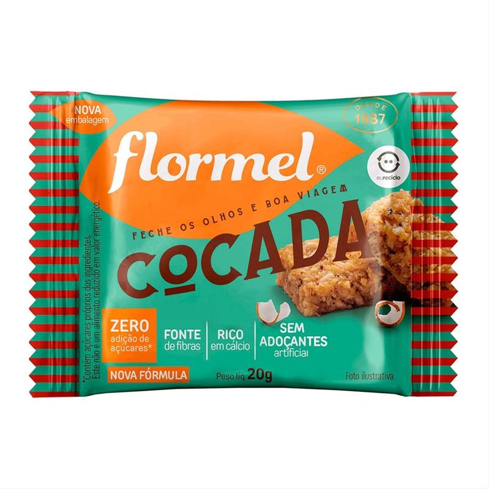 Cocada Flormel, Zero açúcar - Caixa com 24 Unidades de 20g cada