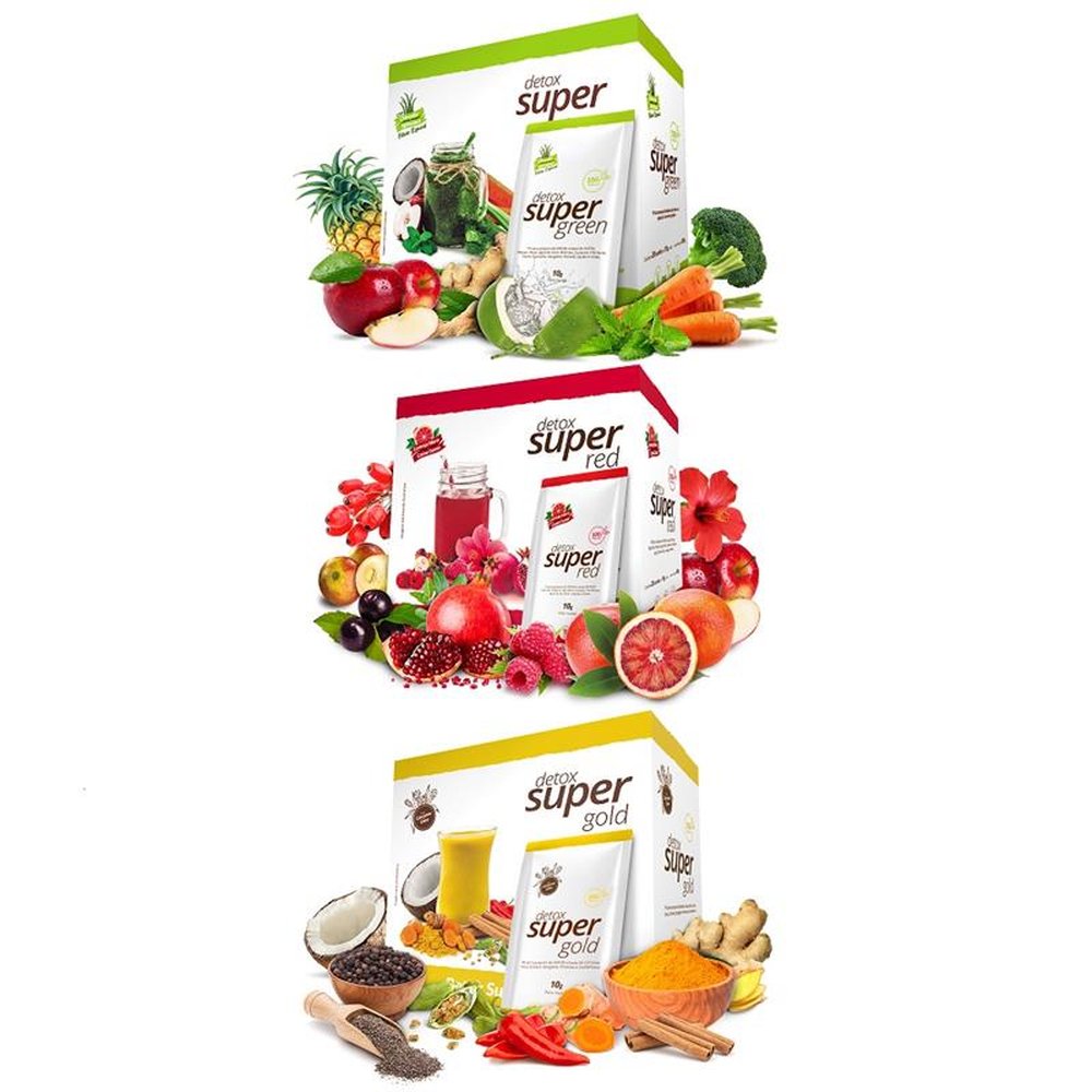 Detox Super Gold, Green e Red com 09 caixas de 03 de cada 20 unid.