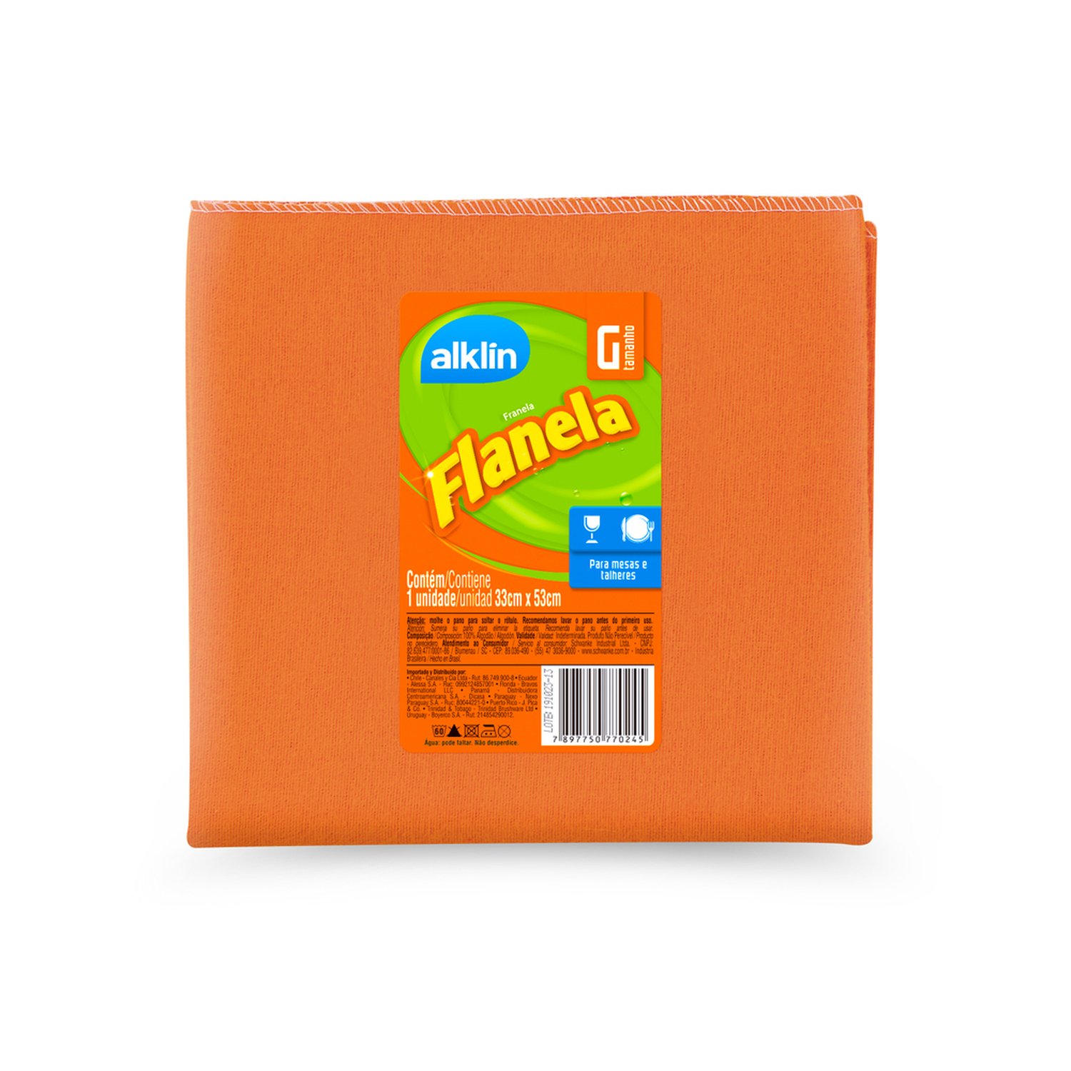 Flanela Laranja 33x53 - Marca Alklin
