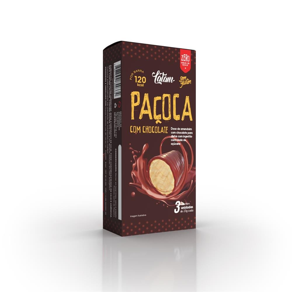 Paçoca com Chocolate Zero Açúcar - Latam Fit - Cartucho 03un. de 23g