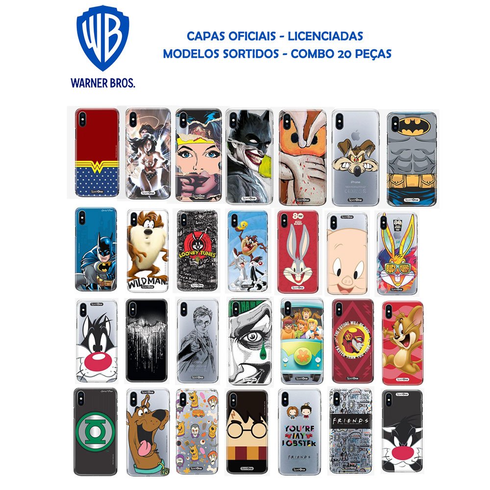 Kit com 20 Capas para Celular Oficial Warner Bros Iphone 7/8