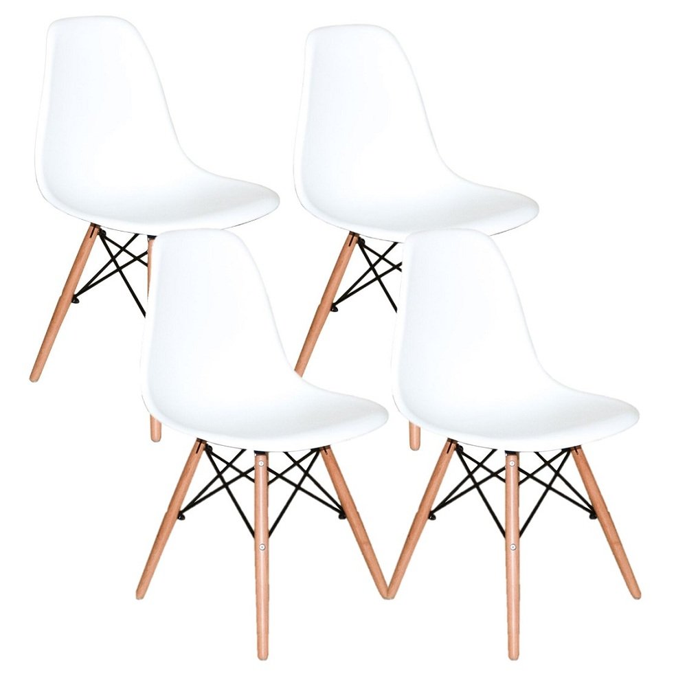 Kit com 4 Cadeiras Charles Eames Wood DKR Eiffel Brancas