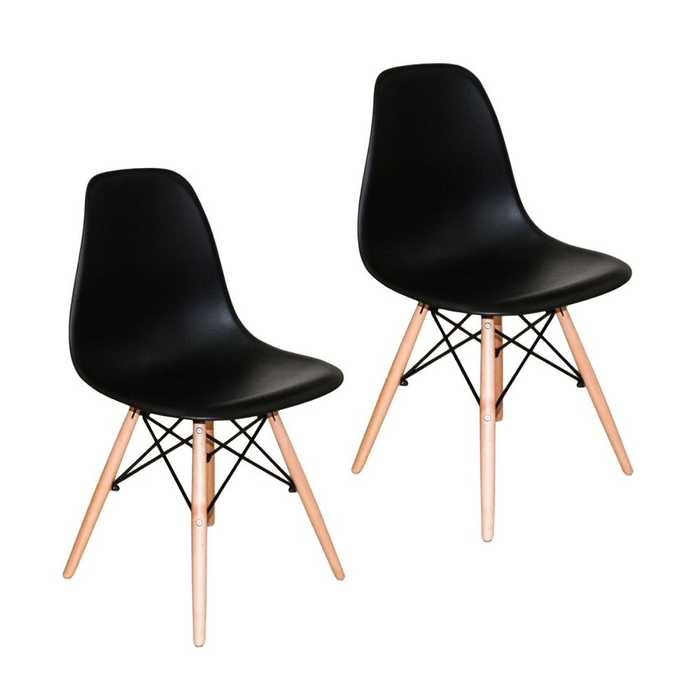 Kit com 2 Cadeiras Charles Eames Wood DKR Eiffel Pretas