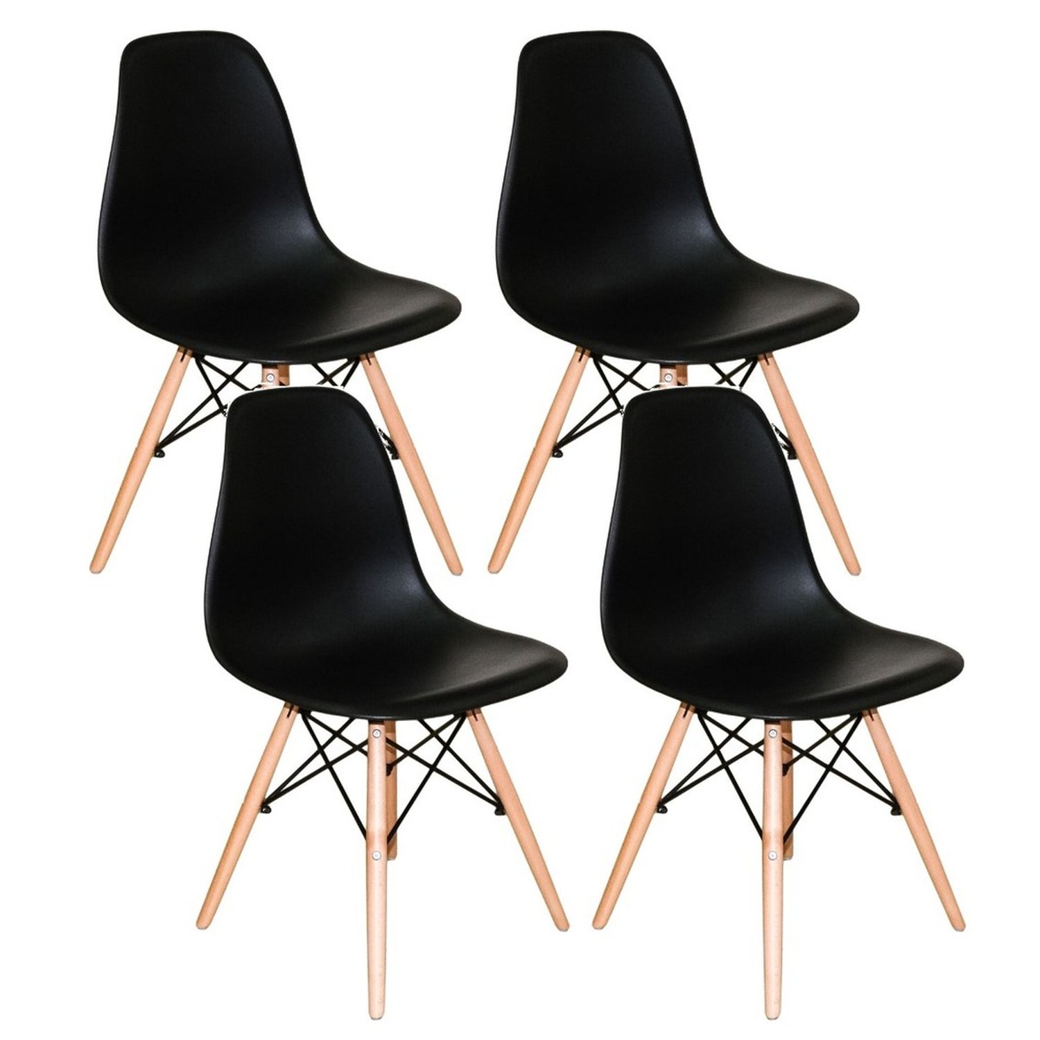 Kit Com 4 Cadeiras Charles Eames Wood Dkr Eiffel Pretas