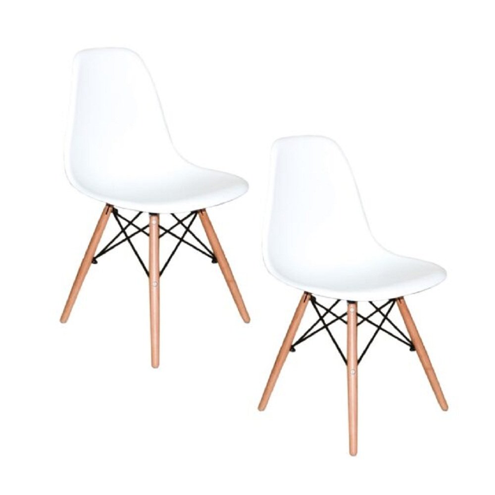 Kit com 2 Cadeiras Charles Eames Wood DKR Eiffel Brancas