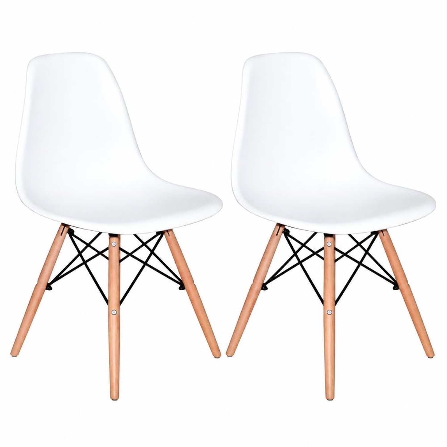 Kit Com 2 Cadeiras Charles Eames Wood Dkr Eiffel Brancas