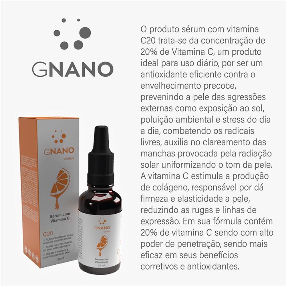 Sérum com vitamina C 20% 30ml - Gnano