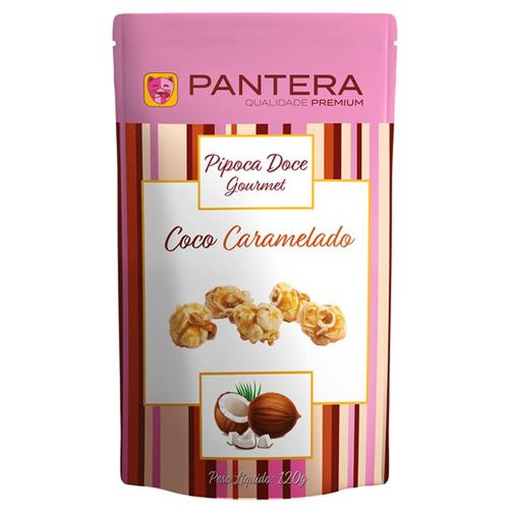 Pipoca doce Gourmet Coco Caramelado 120gr - Caixa contém 20 unid.