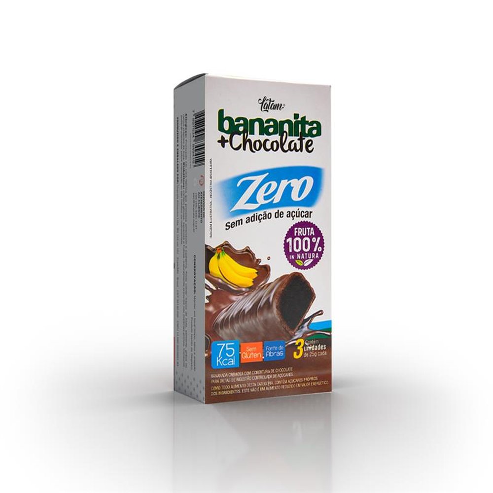 Bananita com Chocolate - Banana com Chocolate Zero Açúcar - 03 uni. de 25g