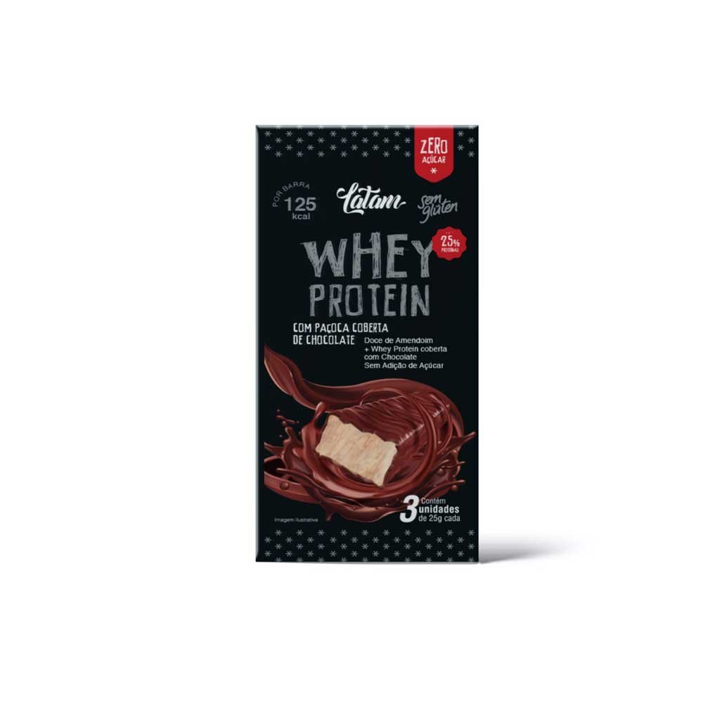 Paçoca Whey com Chocolate Zero Açúcar - Latam Fit - Cartucho 03un. de 23g