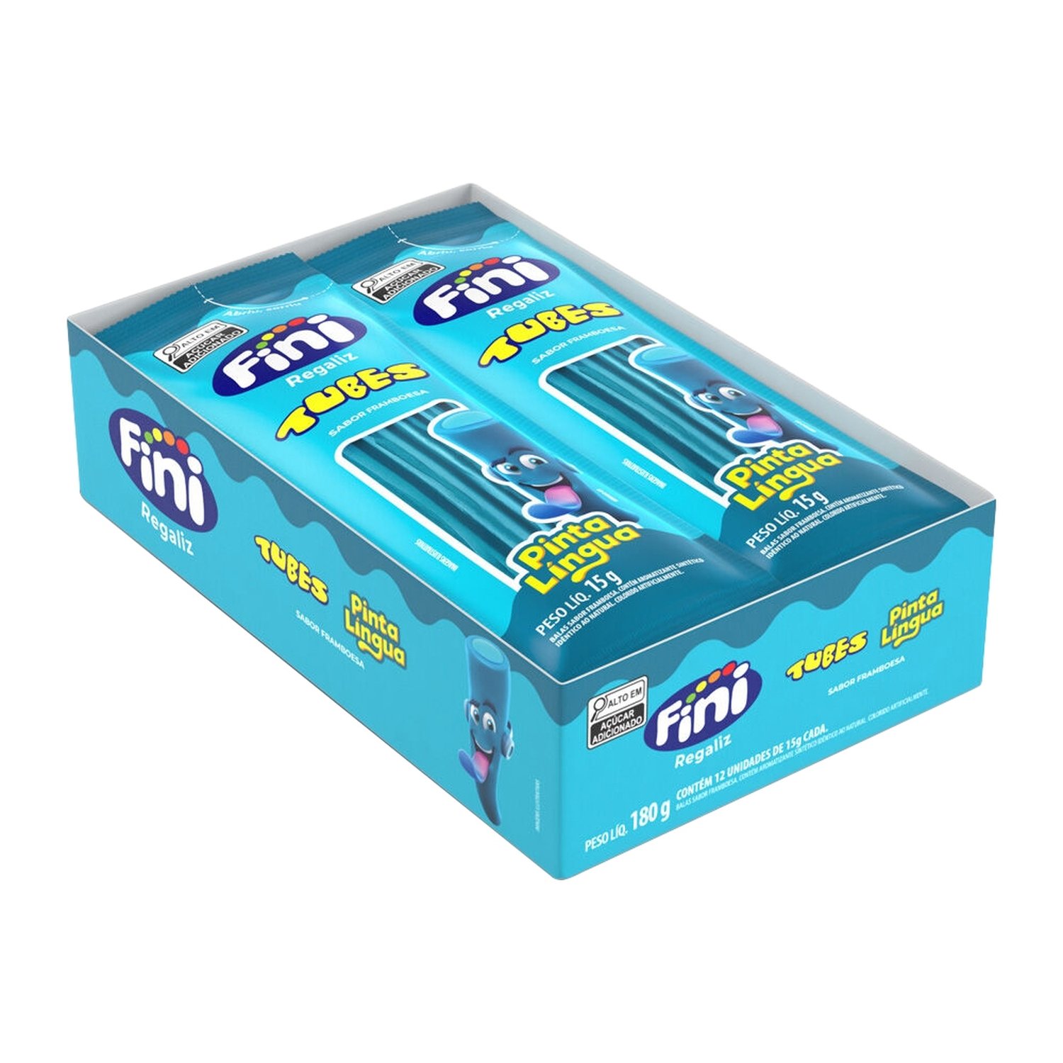 Bala Fini Regaliz Tubes Pinta Lingua 15g - Embalagem com 12 Unidades
