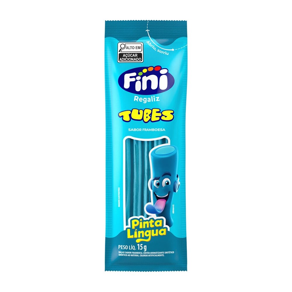 Bala Fini Regaliz Tubes Pinta Lingua 15g - Embalagem com 12 Unidades